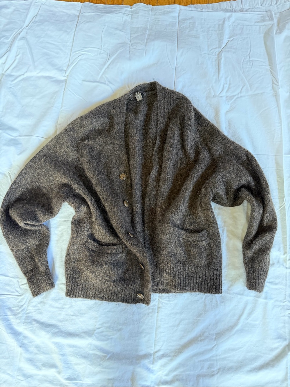 AE77 Premium Fuzzy Cardigan Brown Wool Alpaca Size Medium